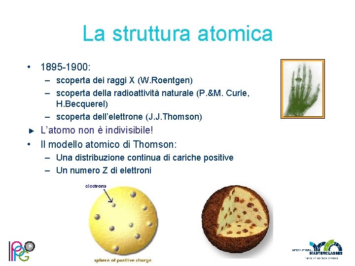 La struttura atomica • 1895 -1900: – scoperta dei raggi X (W. Roentgen) –