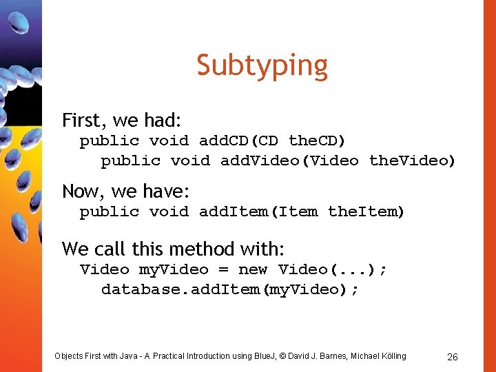 Subtyping First, we had: public void add. CD(CD the. CD) public void add. Video(Video