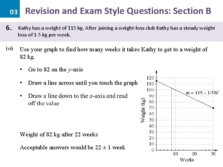 Revision and Exam Style Questions: Section B 03 6. (vi) Kathy has a weight