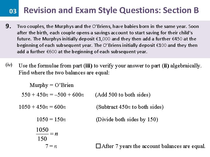03 9. (iv) Revision and Exam Style Questions: Section B Two couples, the Murphys
