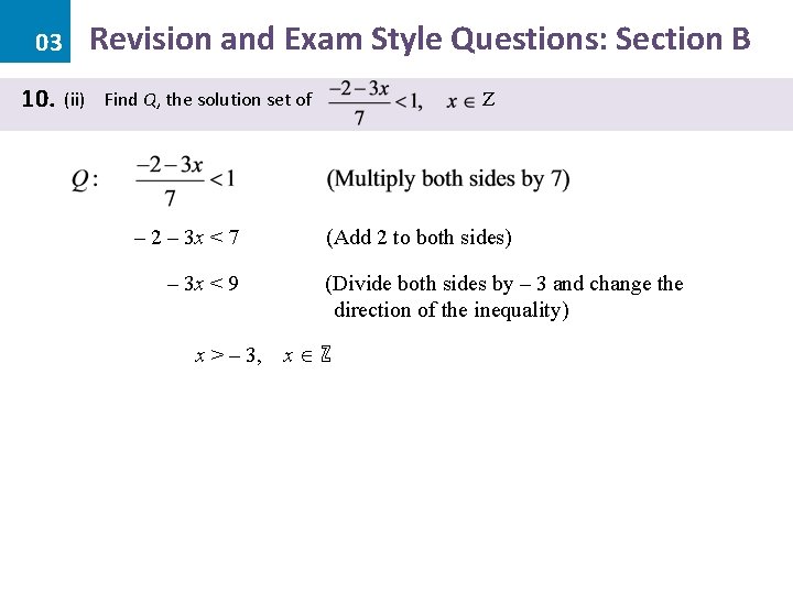 03 10. Revision and Exam Style Questions: Section B (ii) Find Q, the solution