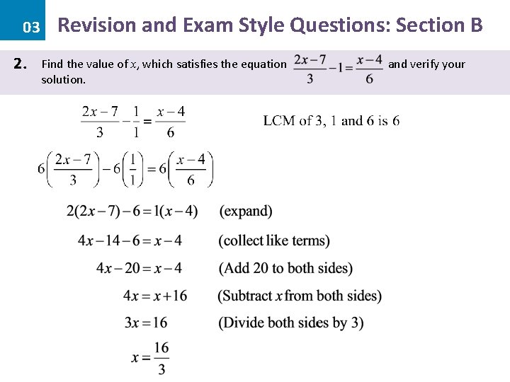03 2. Revision and Exam Style Questions: Section B Find the value of x,