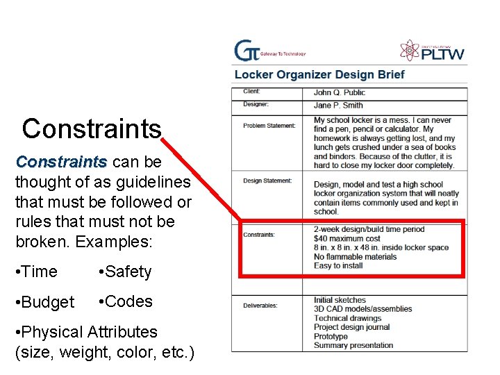 Constraints can be thought of as guidelines that must be followed or rules that