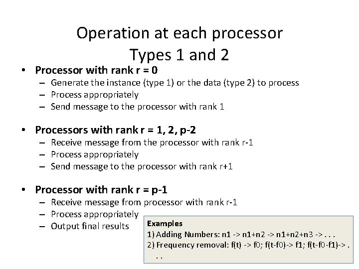 Operation at each processor Types 1 and 2 • Processor with rank r =