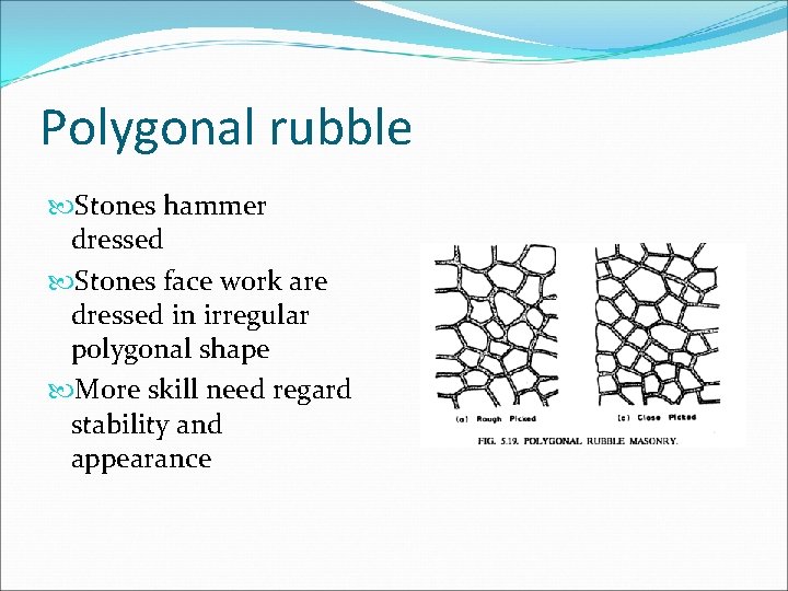 Polygonal rubble Stones hammer dressed Stones face work are dressed in irregular polygonal shape