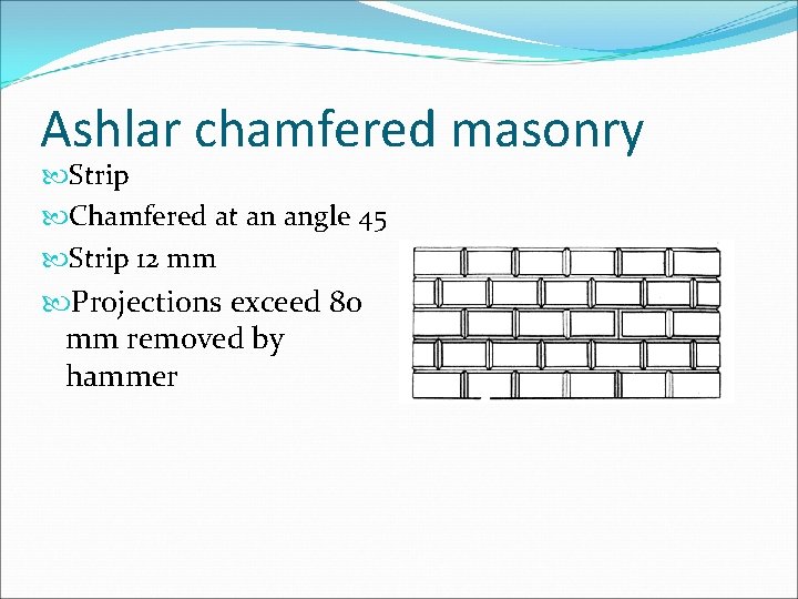 Ashlar chamfered masonry Strip Chamfered at an angle 45 Strip 12 mm Projections exceed