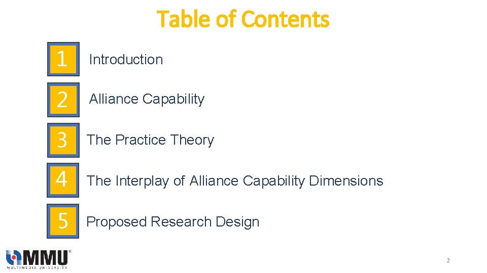 Table of Contents 1 Introduction 2 Alliance Capability 3 The Practice Theory 4 The