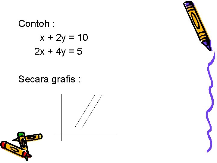 Contoh : x + 2 y = 10 2 x + 4 y =