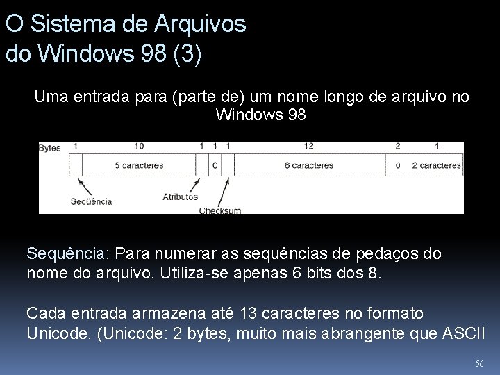 O Sistema de Arquivos do Windows 98 (3) Uma entrada para (parte de) um
