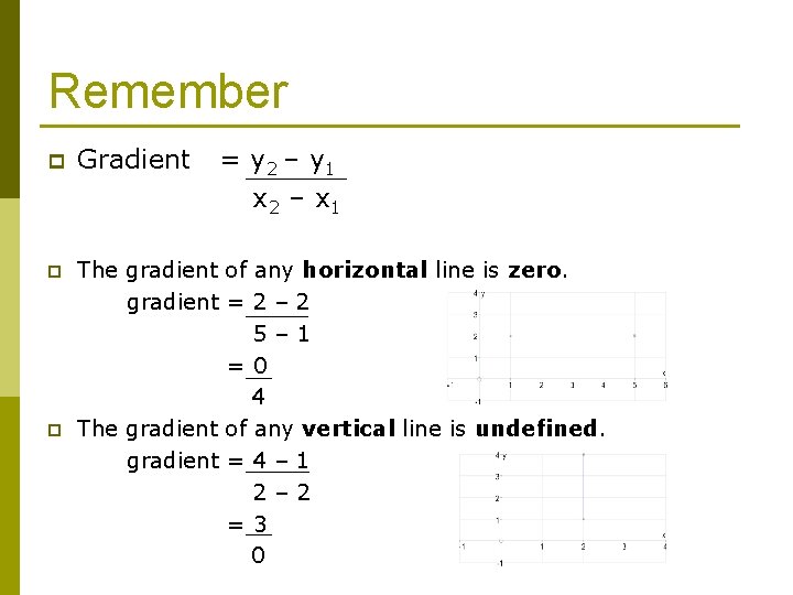 Remember p Gradient p The gradient of any horizontal line is zero. gradient =