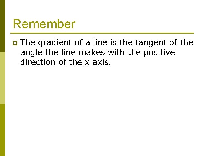 Remember p The gradient of a line is the tangent of the angle the