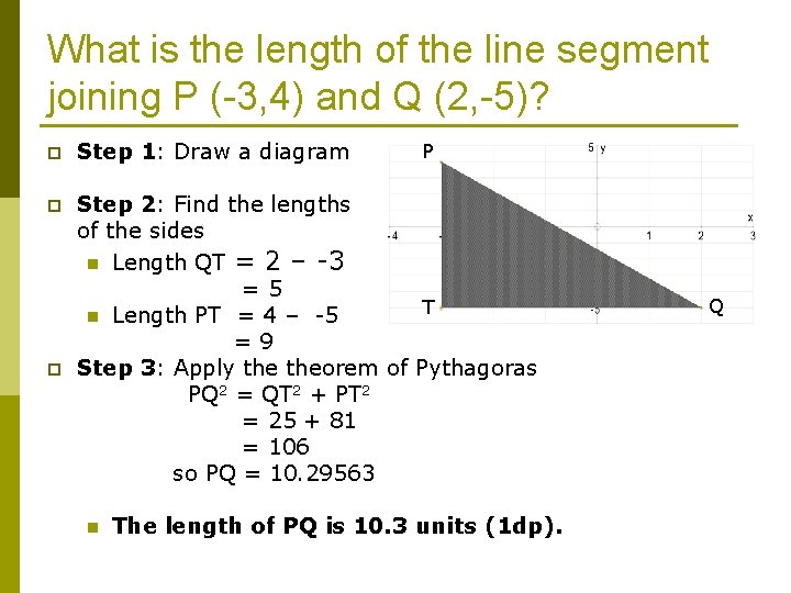 What is the length of the line segment joining P (-3, 4) and Q