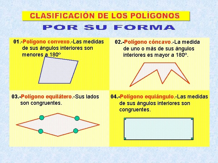 01. -Polígono convexo. -Las medidas de sus ángulos interiores son menores a 180º 03.