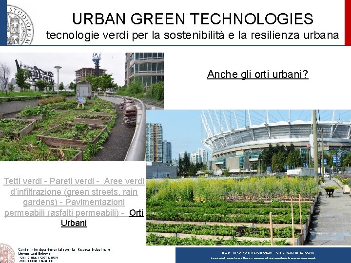 URBAN GREEN TECHNOLOGIES tecnologie verdi per la sostenibilità e la resilienza urbana Anche gli