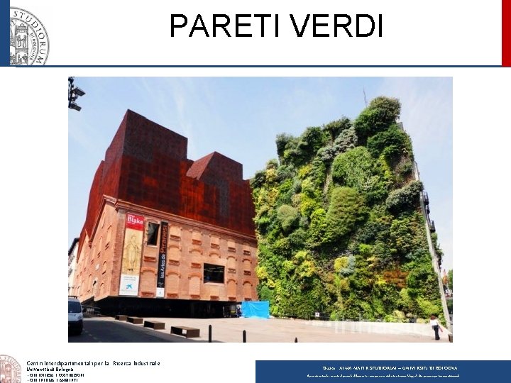 PARETI VERDI Centri Interdipartimentali per la Ricerca Industriale Università di Bologna - CIRI EDILIZIA