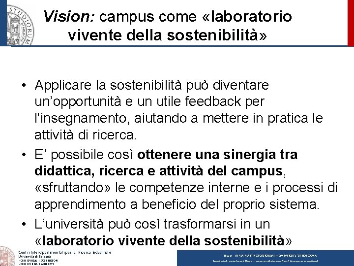 Vision: campus come «laboratorio vivente della sostenibilità» • Applicare la sostenibilità può diventare un’opportunità