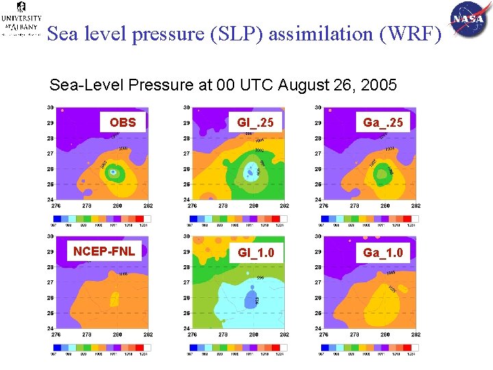 Sea level pressure (SLP) assimilation (WRF) Sea-Level Pressure at 00 UTC August 26, 2005