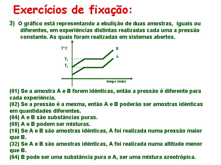 Exercícios de fixação: 3) O gráfico está representando a ebulição de duas amostras, iguais