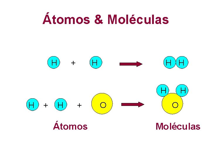Átomos & Moléculas H + H H H + Átomos O H O Moléculas