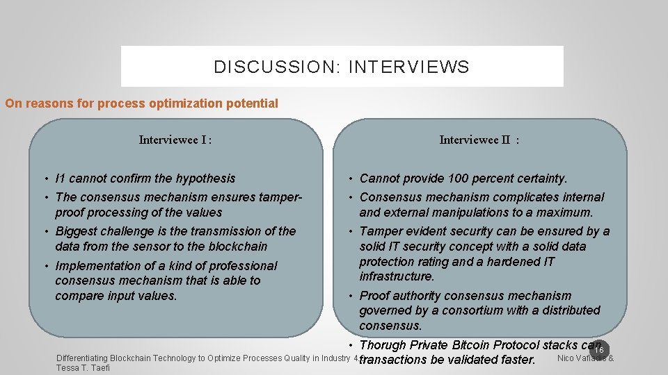 DISCUSSION: INTERVIEWS On reasons for process optimization potential Interviewee I : • I 1