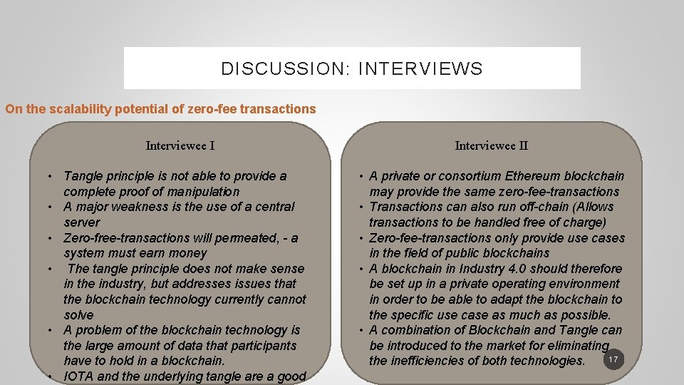 DISCUSSION: INTERVIEWS On the scalability potential of zero-fee transactions Interviewee II • Tangle principle