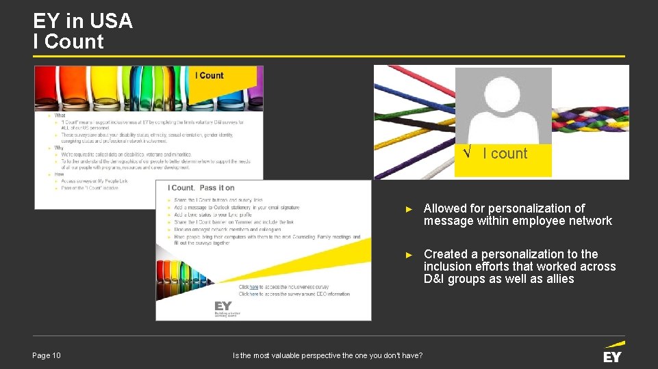 EY in USA I Count √ I count Page 10 ► Allowed for personalization