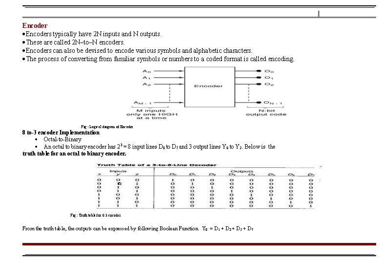 Encoders typically have 2 N inputs and N outputs. These are called 2 N–to–N