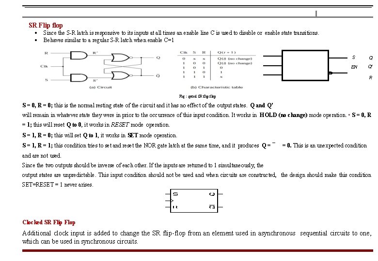 SR Flip flop Since the S-R latch is responsive to its inputs at all