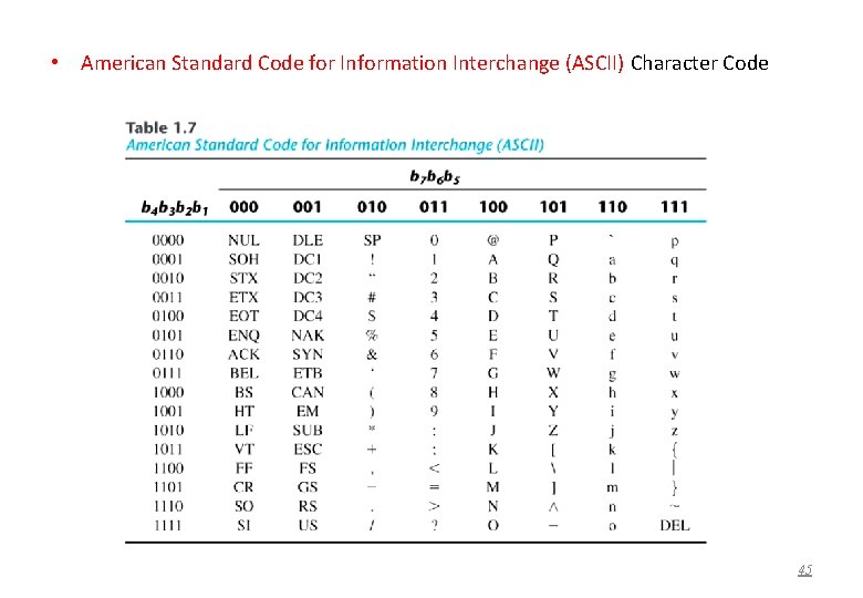  • American Standard Code for Information Interchange (ASCII) Character Code 45 