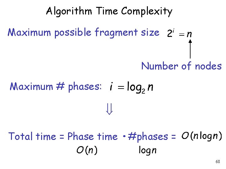 Algorithm Time Complexity Maximum possible fragment size Number of nodes Maximum # phases: Total