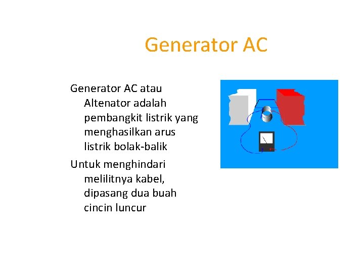 Generator AC atau Altenator adalah pembangkit listrik yang menghasilkan arus listrik bolak-balik Untuk menghindari