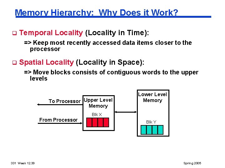 Memory Hierarchy: Why Does it Work? q Temporal Locality (Locality in Time): => Keep