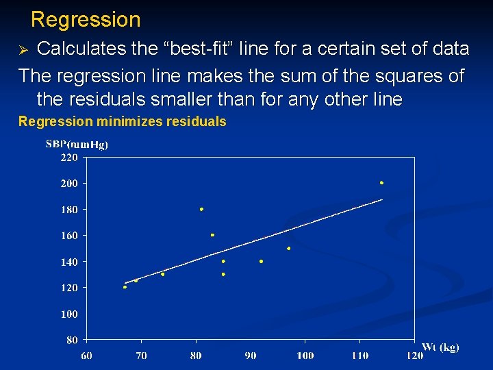 Regression Calculates the “best-fit” line for a certain set of data The regression line