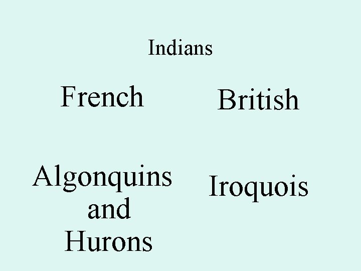 Indians French British Algonquins and Hurons Iroquois 