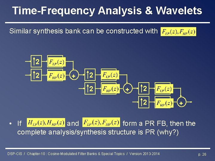 Time-Frequency Analysis & Wavelets Similar synthesis bank can be constructed with 2 2 +