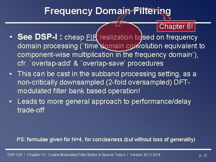 Frequency Domain Filtering Chapter 6! • See DSP-I : cheap FIR realization based on