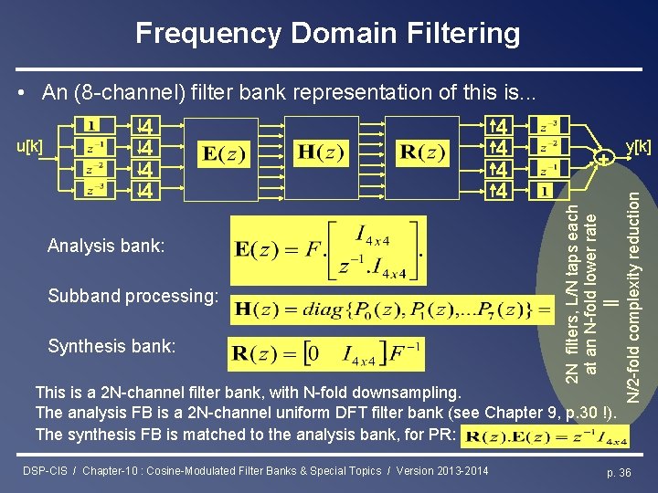 Frequency Domain Filtering • An (8 -channel) filter bank representation of this is. .