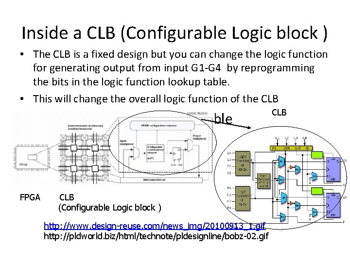 Inside a CLB (Configurable Logic block ) • The CLB is a fixed design Inside a CLB (Configurable Logic block ) • The CLB is a fixed design