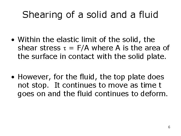 Shearing of a solid and a fluid • Within the elastic limit of the