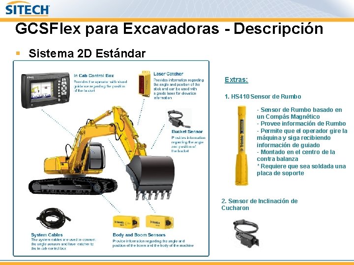 GCSFlex para Excavadoras - Descripción § Sistema 2 D Estándar system: Depth, slope, with