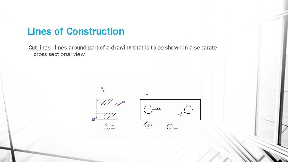 Lines of Construction Cut lines - lines around part of a drawing that is