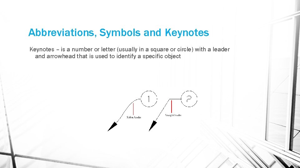 Abbreviations, Symbols and Keynotes – is a number or letter (usually in a square