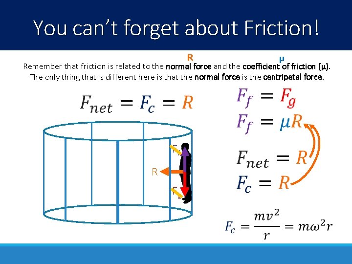 You can’t forget about Friction! R μ Remember that friction is related to the You can’t forget about Friction! R μ Remember that friction is related to the