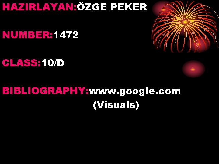 HAZIRLAYAN: ÖZGE PEKER NUMBER: 1472 CLASS: 10/D BIBLIOGRAPHY: www. google. com (Visuals) 