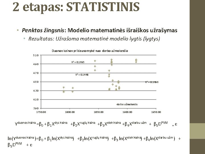 2 etapas: STATISTINIS • Penktas žingsnis: Modelio matematinės išraiškos užrašymas • Rezultatas: Užrašoma matematinė