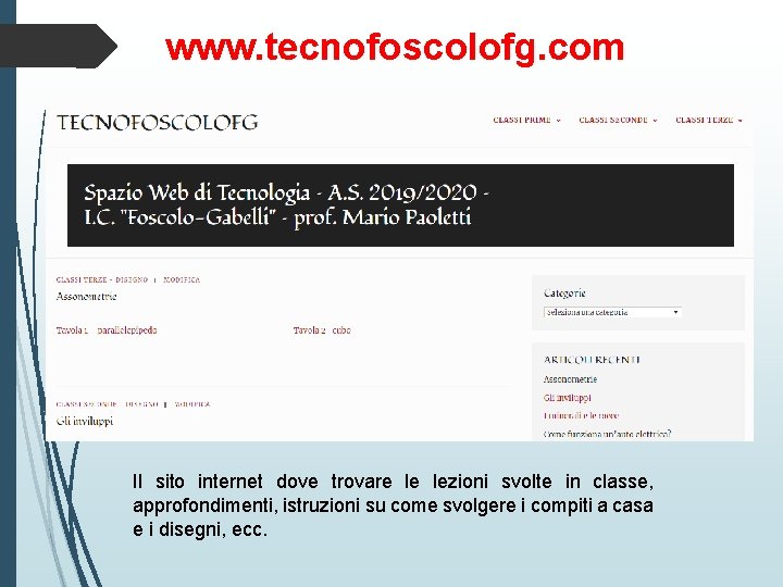 www. tecnofoscolofg. com Il sito internet dove trovare le lezioni svolte in classe, approfondimenti,