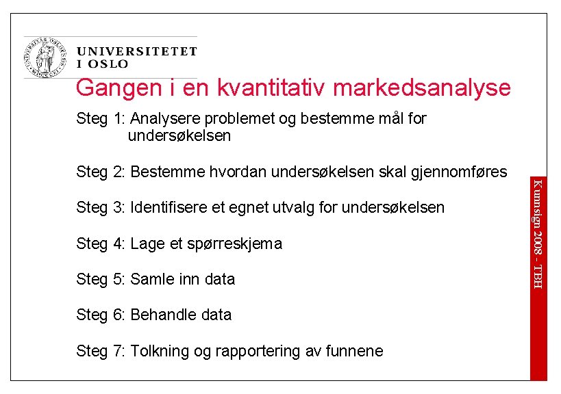 Gangen i en kvantitativ markedsanalyse Steg 1: Analysere problemet og bestemme mål for undersøkelsen