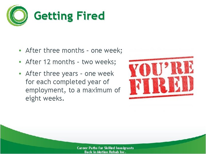 Getting Fired • After three months – one week; • After 12 months –