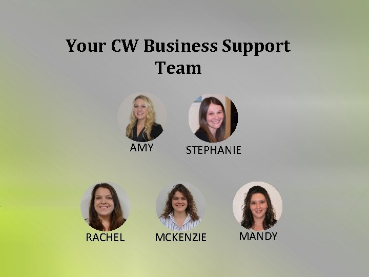 Your CW Business Support Team RACHEL STEPHANIE MCKENZIE AMY MANDY 