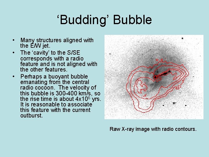‘Budding’ Bubble • Many structures aligned with the E/W jet. • The ‘cavity’ to